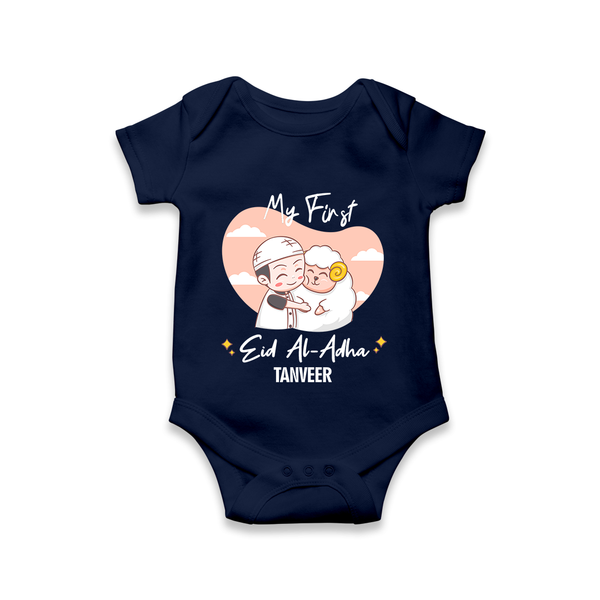 My First Eid Printed Kids Romper with Name – Celebration Outfit - NAVY BLUE - New Born (Chest 14")