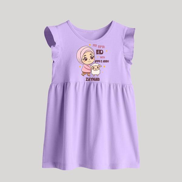 My First Eid with Ammi & Abbu – Personalized Kids Baby frock - LILAC - 0 - 3 Months Old (Chest 17")