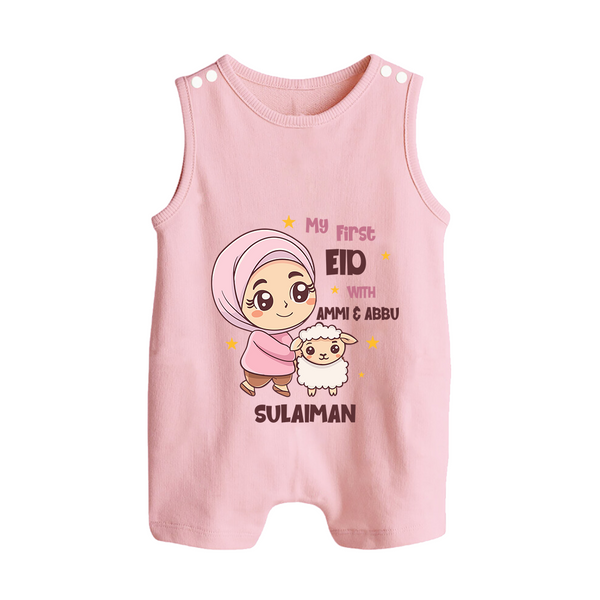 My First Eid with Ammi & Abbu – Personalized Kids Romper Suit - BABY PINK - 0 - 5 Months Old (Chest 18")
