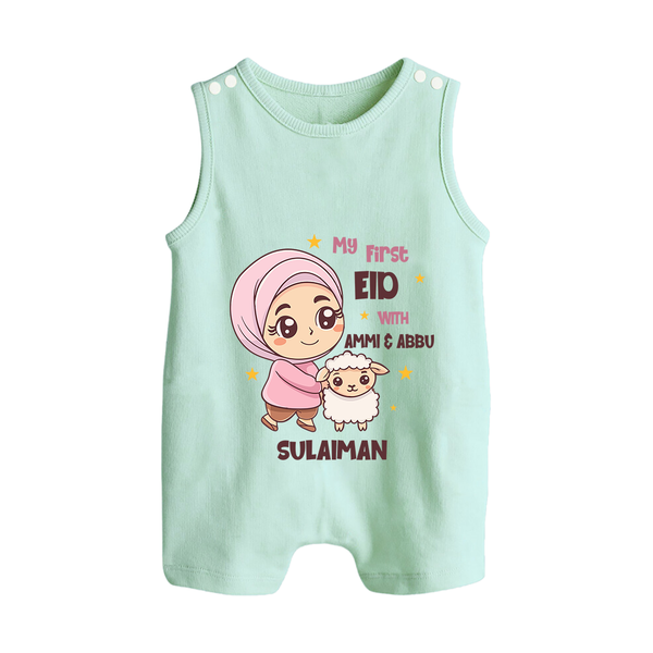 My First Eid with Ammi & Abbu – Personalized Kids Romper Suit - MINT GREEN - 0 - 5 Months Old (Chest 18")