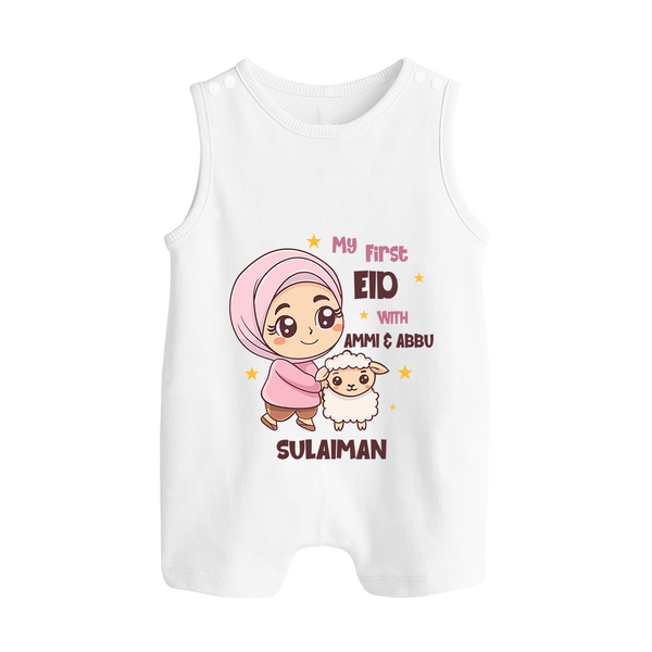 My First Eid with Ammi & Abbu – Personalized Kids Romper Suit - WHITE - 0 - 5 Months Old (Chest 18")