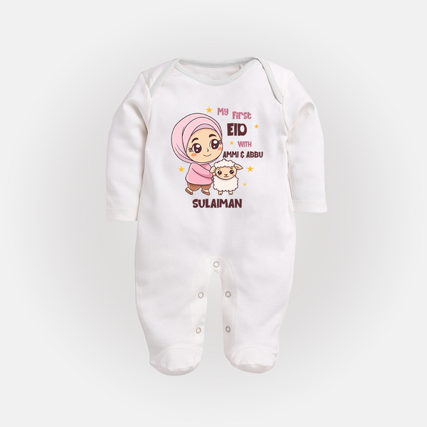 My First Eid with Ammi & Abbu – Personalized Kids Fullbody suit - WHITE - New Born (Chest 7.5")
