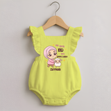 My First Eid with Ammi & Abbu – Personalized Kids Romper frock - PASTEL YELLOW - 0 - 3 Months Old (Chest 19")