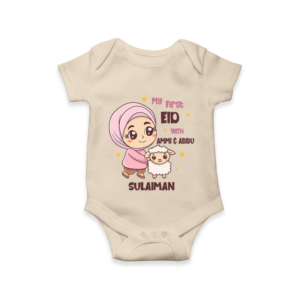 My First Eid with Ammi & Abbu – Personalized Kids Romper - IVORY - New Born (Chest 14")