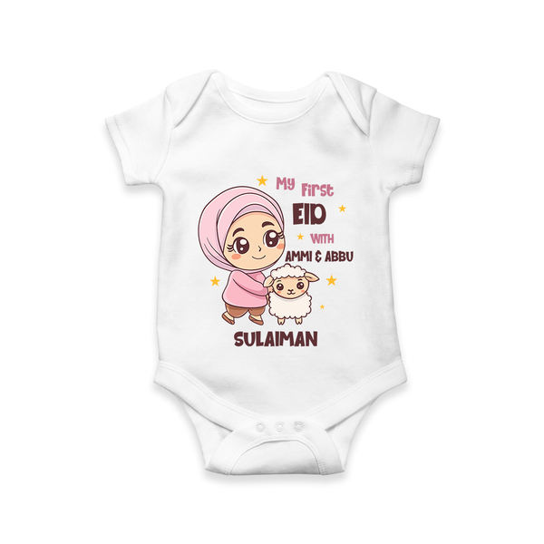 My First Eid with Ammi & Abbu – Personalized Kids Romper - WHITE - New Born (Chest 14")