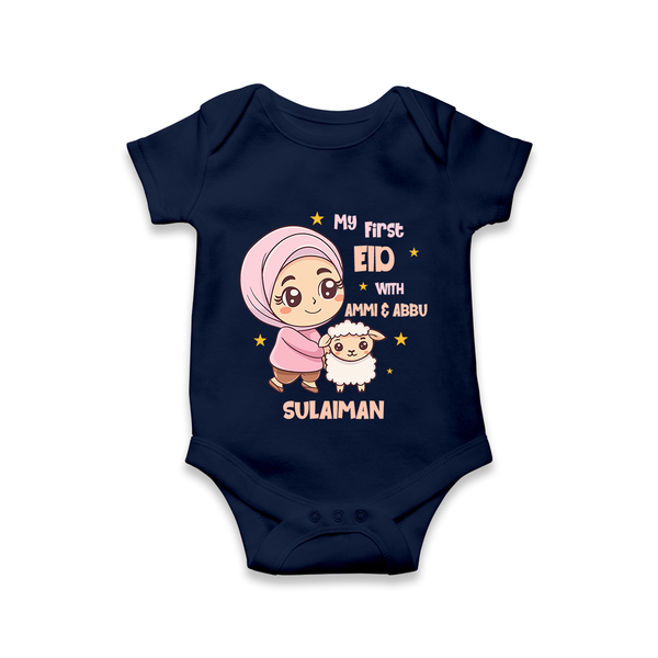 My First Eid with Ammi & Abbu – Personalized Kids Romper - NAVY BLUE - New Born (Chest 14")
