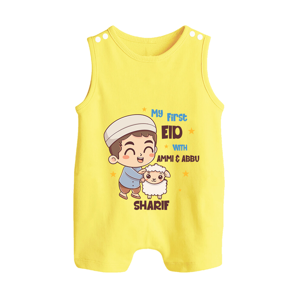 My First Eid Family Special Personalized Romper Suit – Custom Name Print - PASTEL YELLOW - 0 - 5 Months Old (Chest 18")