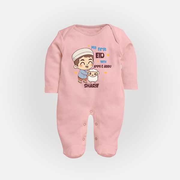My First Eid Family Special Personalized Fullbody suit – Custom Name Print - BABY PINK - New Born (Chest 7.5")