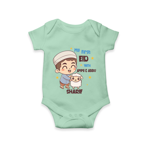 My First Eid Family Special Personalized Romper – Custom Name Print - MINT GREEN - New Born (Chest 14")