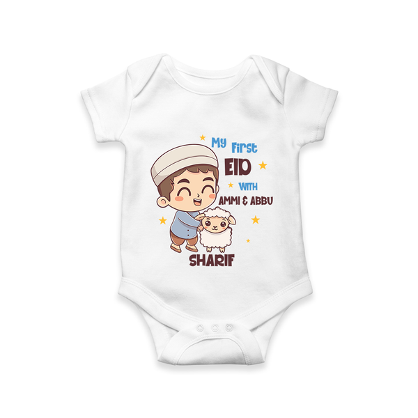 My First Eid Family Special Personalized Romper – Custom Name Print - WHITE - New Born (Chest 14")