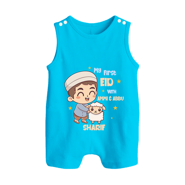 My First Eid Family Special Personalized Romper Suit – Custom Name Print - SKY BLUE - 0 - 5 Months Old (Chest 18")