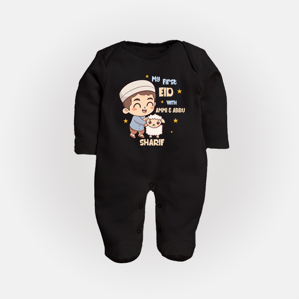 My First Eid Family Special Personalized Fullbody suit – Custom Name Print - BLACK - New Born (Chest 7.5")