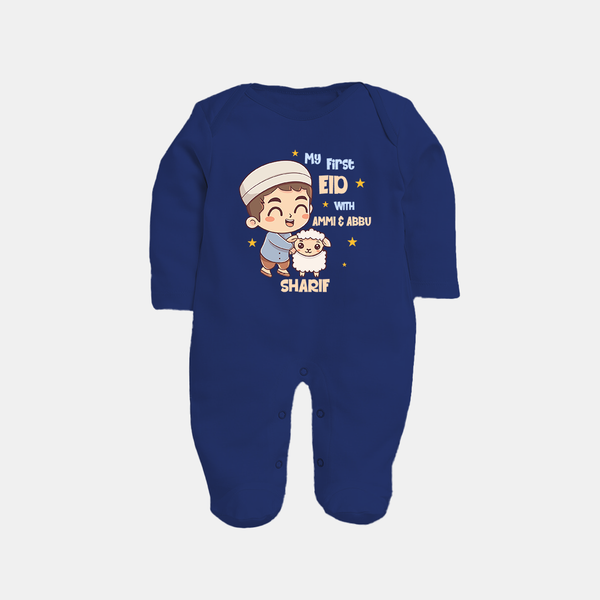 My First Eid Family Special Personalized Fullbody suit – Custom Name Print - NAVY BLUE - New Born (Chest 7.5")