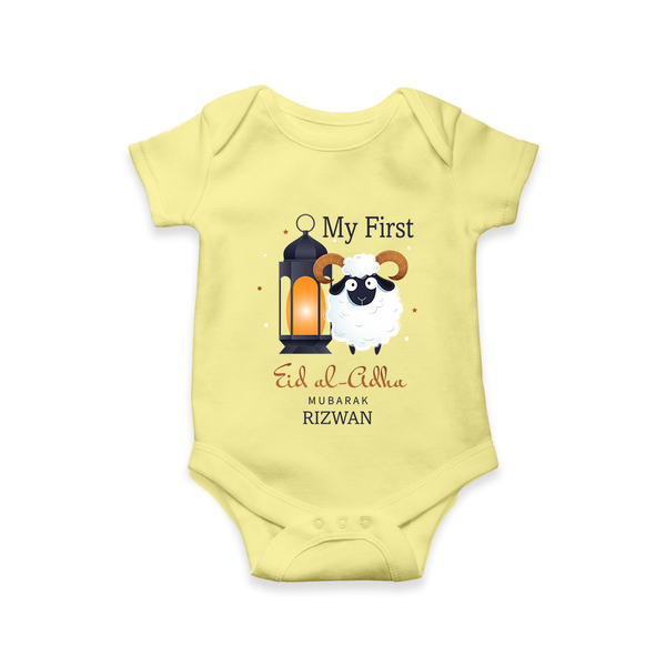 My First Eid with Parents Custom Kids Romper – Festive Wear - PASTEL YELLOW - New Born (Chest 14")
