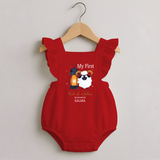 My First Eid with Parents Custom Kids Romper frock – Festive Wear - RED - 0 - 3 Months Old (Chest 19")