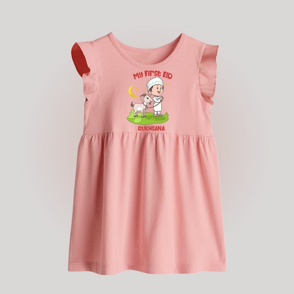 Personalized My First Eid with Ammi & Abbu Baby frock - BABY PINK - 0 - 3 Months Old (Chest 17")
