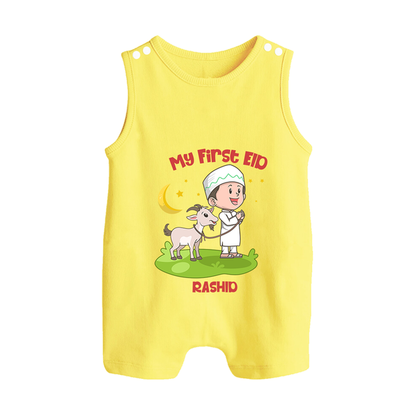 Personalized My First Eid with Ammi & Abbu Romper Suit - PASTEL YELLOW - 0 - 5 Months Old (Chest 18")