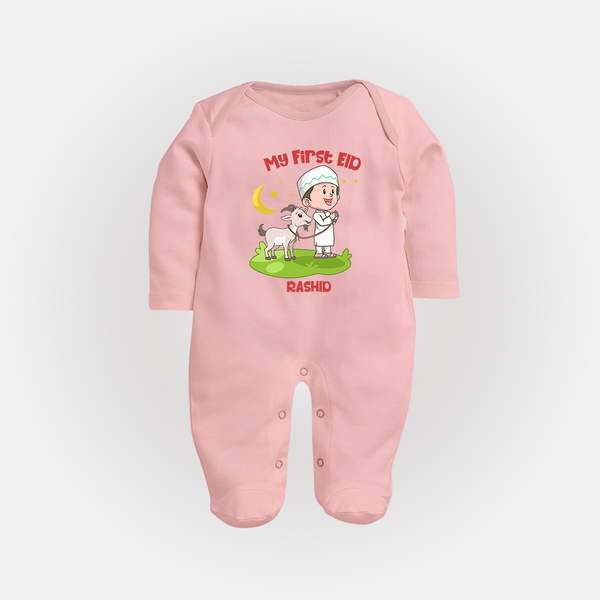 Personalized My First Eid with Ammi & Abbu Fullbody suit - BABY PINK - New Born (Chest 7.5")