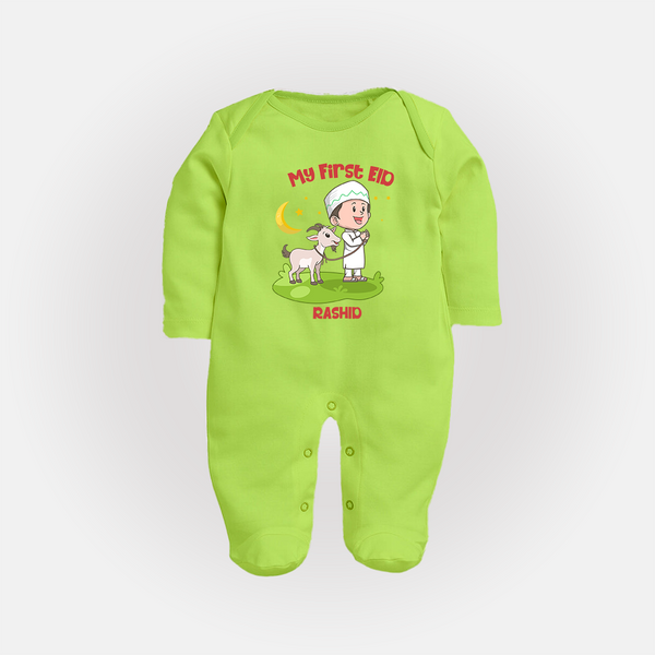 Personalized My First Eid with Ammi & Abbu Fullbody suit - LIME GREEN - New Born (Chest 7.5")