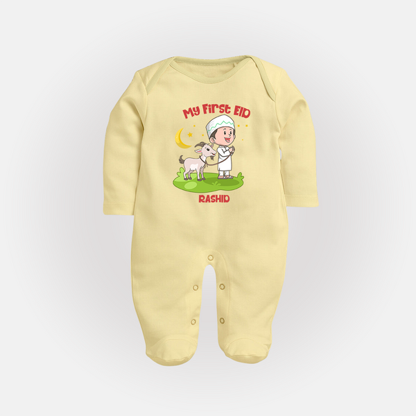 Personalized My First Eid with Ammi & Abbu Fullbody suit - PASTEL YELLOW - New Born (Chest 7.5")