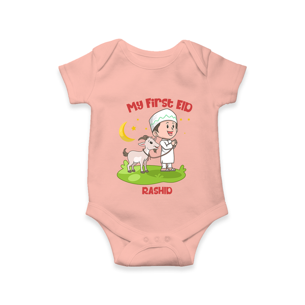 Personalized My First Eid with Ammi & Abbu Romper - PEACH - New Born (Chest 14")