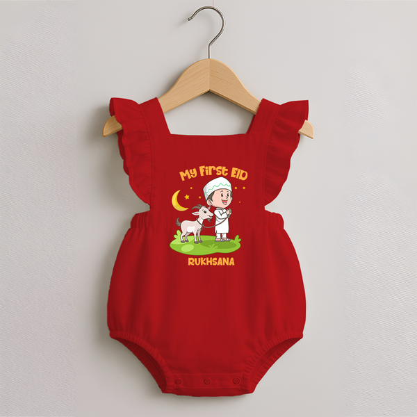 Personalized My First Eid with Ammi & Abbu Romper frock - RED - 0 - 3 Months Old (Chest 19")