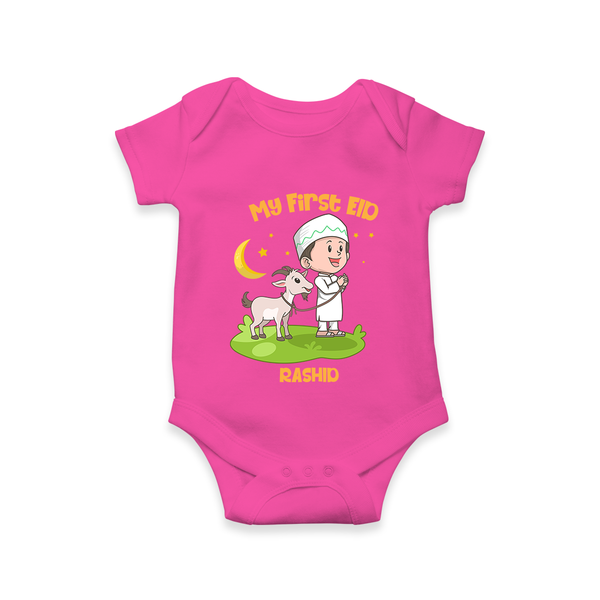 Personalized My First Eid with Ammi & Abbu Romper - HOT PINK - New Born (Chest 14")