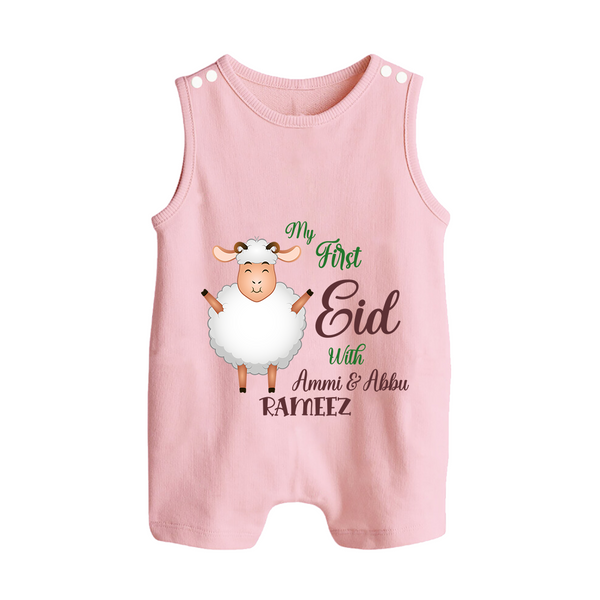 My First Eid Family Theme Kids Romper Suit – Name Printed Festive Outfit - BABY PINK - 0 - 5 Months Old (Chest 18")
