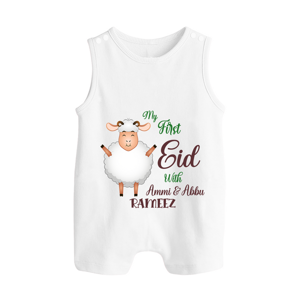 My First Eid Family Theme Kids Romper Suit – Name Printed Festive Outfit - WHITE - 0 - 5 Months Old (Chest 18")