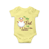 My First Eid Family Theme Kids Romper – Name Printed Festive Outfit - PASTEL YELLOW - New Born (Chest 14")