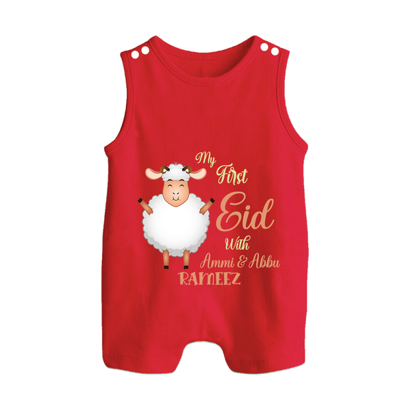 My First Eid Family Theme Kids Romper Suit – Name Printed Festive Outfit - RED - 0 - 5 Months Old (Chest 18")