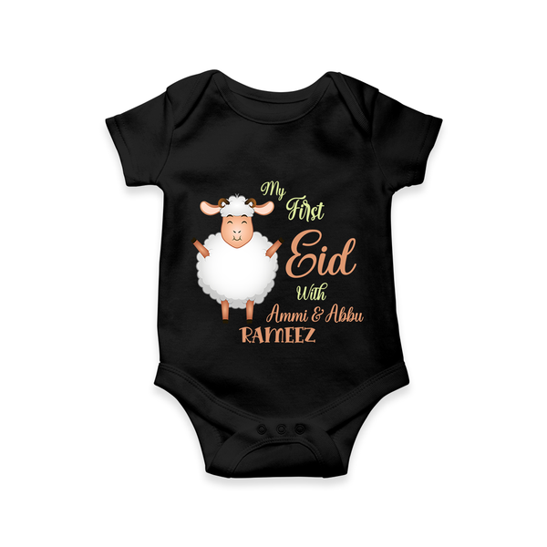 My First Eid Family Theme Kids Romper – Name Printed Festive Outfit - BLACK - New Born (Chest 14")