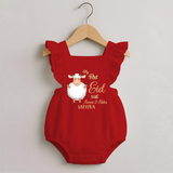 My First Eid Family Theme Kids Romper frock – Name Printed Festive Outfit - RED - 0 - 3 Months Old (Chest 19")
