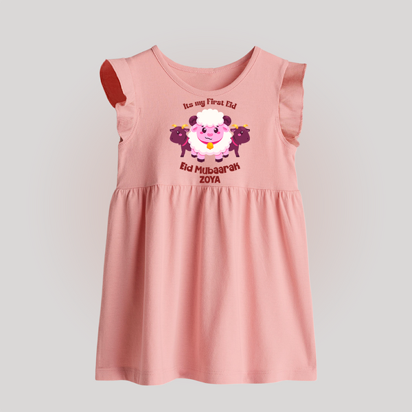 Its My First Eid Personalized Baby frock – Sheep Theme - BABY PINK - 0 - 3 Months Old (Chest 17")