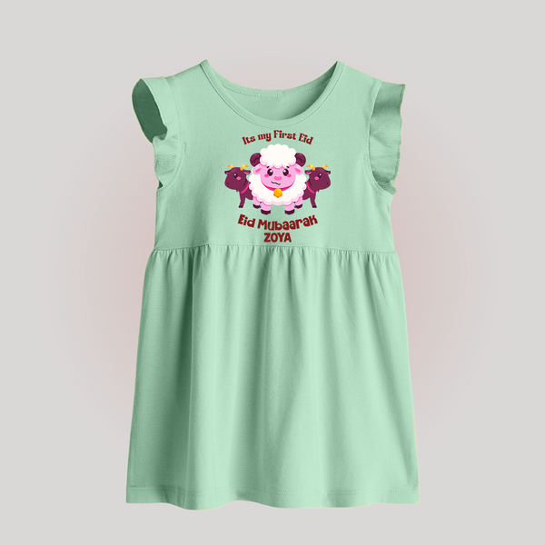Its My First Eid Personalized Baby frock – Sheep Theme - MINT GREEN - 0 - 3 Months Old (Chest 17")