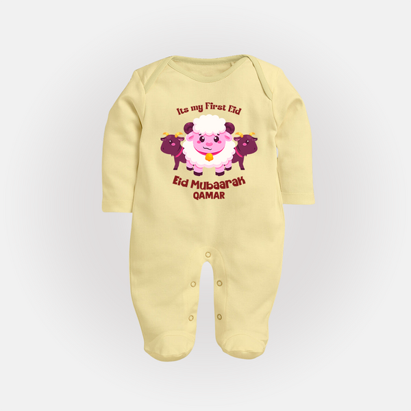Its My First Eid Personalized Fullbody suit – Sheep Theme - PASTEL YELLOW - New Born (Chest 7.5")