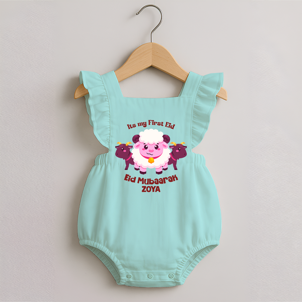 Its My First Eid Personalized Romper frock – Sheep Theme - MINT GREEN - 0 - 3 Months Old (Chest 19")