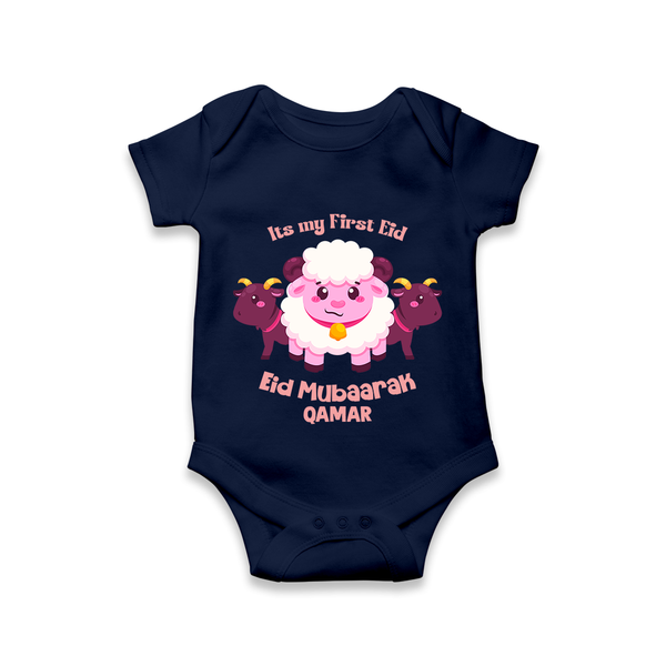 Its My First Eid Personalized Romper – Sheep Theme - NAVY BLUE - New Born (Chest 14")