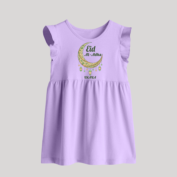 Eid Al-Adha Crescent Moon Personalized  Baby frock - LILAC - 0 - 3 Months Old (Chest 17")