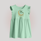 Eid Al-Adha Crescent Moon Personalized  Baby frock - MINT GREEN - 0 - 3 Months Old (Chest 17")