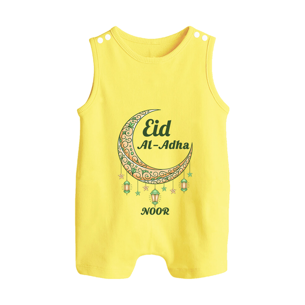 Eid Al-Adha Crescent Moon Personalized  Romper Suit - PASTEL YELLOW - 0 - 5 Months Old (Chest 18")