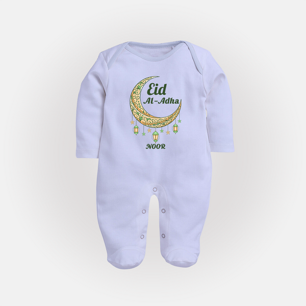 Eid Al-Adha Crescent Moon Personalized  Fullbody suit - BABY BLUE - New Born (Chest 7.5")