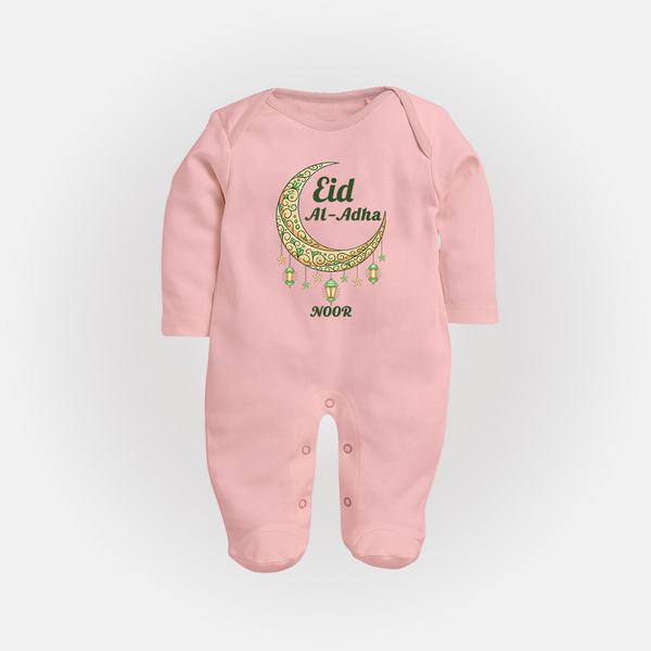 Eid Al-Adha Crescent Moon Personalized  Fullbody suit - BABY PINK - New Born (Chest 7.5")