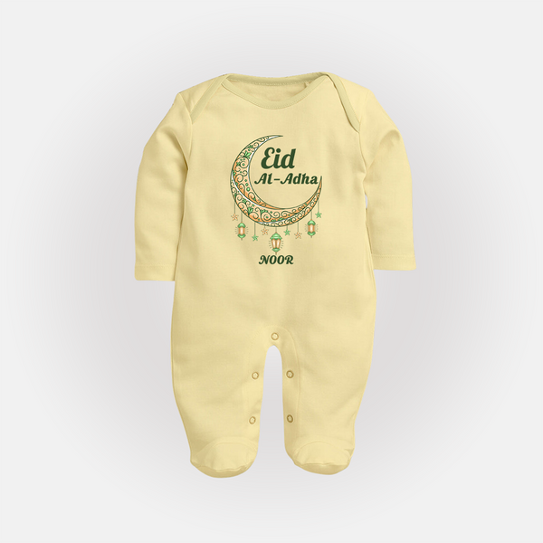 Eid Al-Adha Crescent Moon Personalized  Fullbody suit - PASTEL YELLOW - New Born (Chest 7.5")