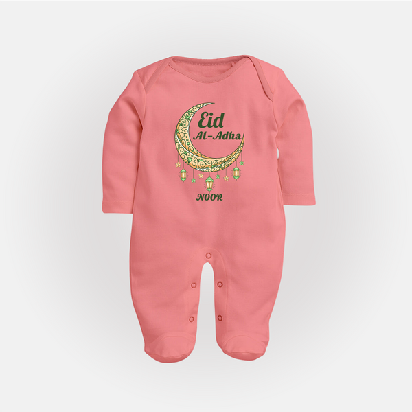 Eid Al-Adha Crescent Moon Personalized  Fullbody suit - PEACH - New Born (Chest 7.5")