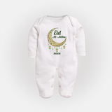 Eid Al-Adha Crescent Moon Personalized  Fullbody suit - WHITE - New Born (Chest 7.5")