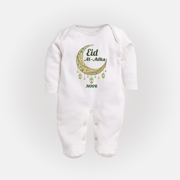 Eid Al-Adha Crescent Moon Personalized  Fullbody suit - WHITE - New Born (Chest 7.5")