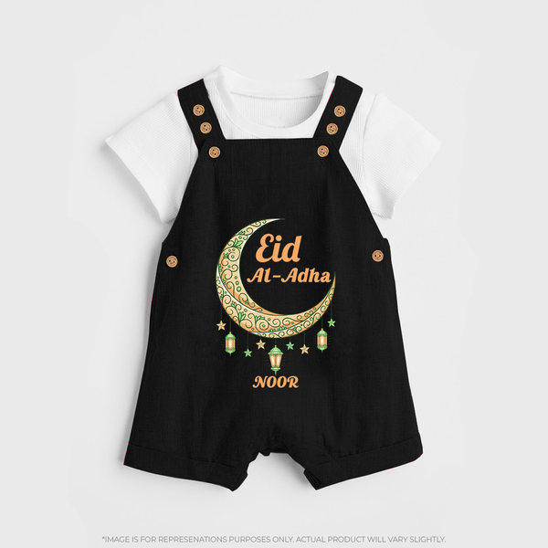 Eid Al-Adha Crescent Moon Personalized  Dungaree - BLACK - 0 - 5 Months Old (Chest 18")