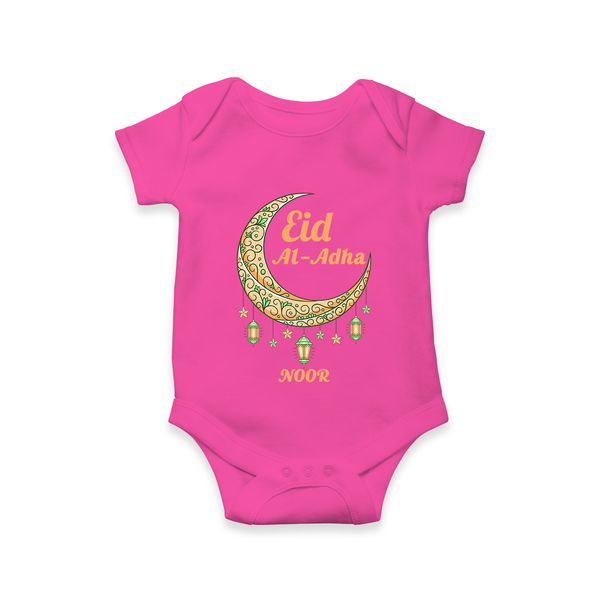 Eid Al-Adha Crescent Moon Personalized  Romper - HOT PINK - New Born (Chest 14")