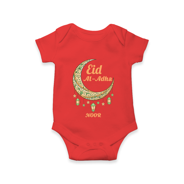 Eid Al-Adha Crescent Moon Personalized  Romper - RED - New Born (Chest 14")